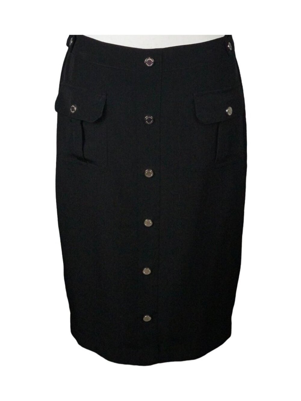 Calvin Klein Black Button-Front Pencil Skirt With Pockets Size 6